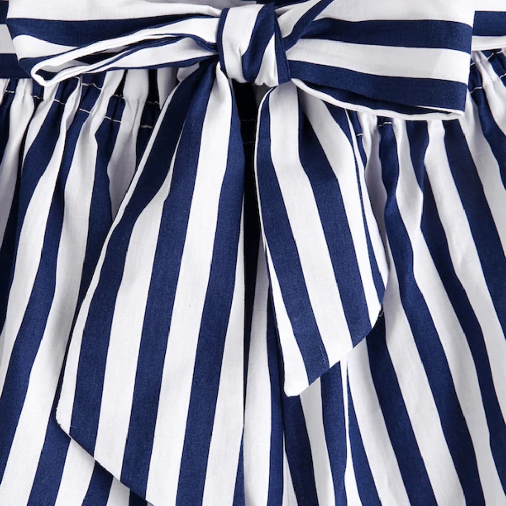 Striped Tie Waist Boho Shorts Navy White - Picture 2 of 6
